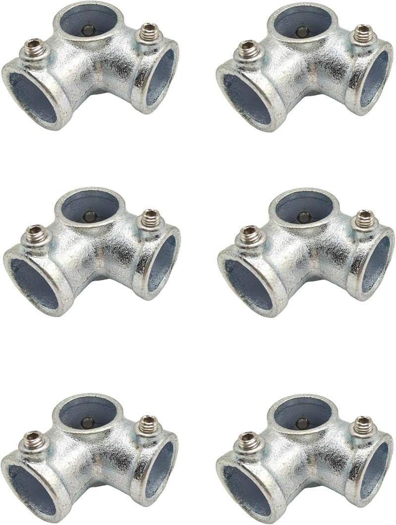 FLEXKEA 6 Pcs 3 Way L Tube Connector,Galvanized Pipe Fittings, Three Socket Cross Outlet Tee Fit for 1 Inch(25.4 mm) OD Steel Pipe, Structural L Pipe Fitting Connector, Cast Iron - Image 1